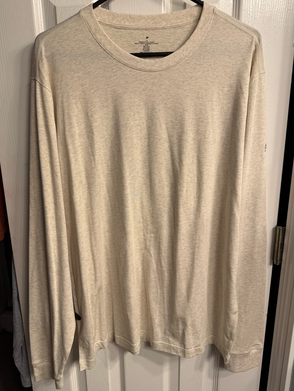 Fabletics Men's Long Sleeve Crewneck Tee - Light Cream